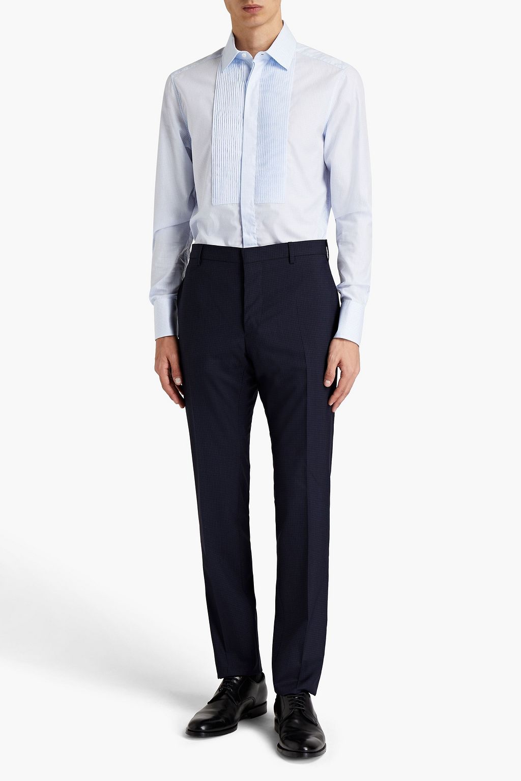 VALENTINO Pintucked checked cotton-poplin shirt