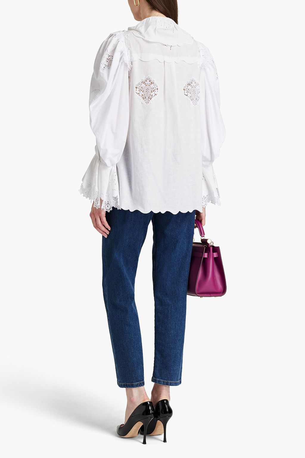 DOLCE & GABBANA Gathered broderie anglaise cotton-blend blouse