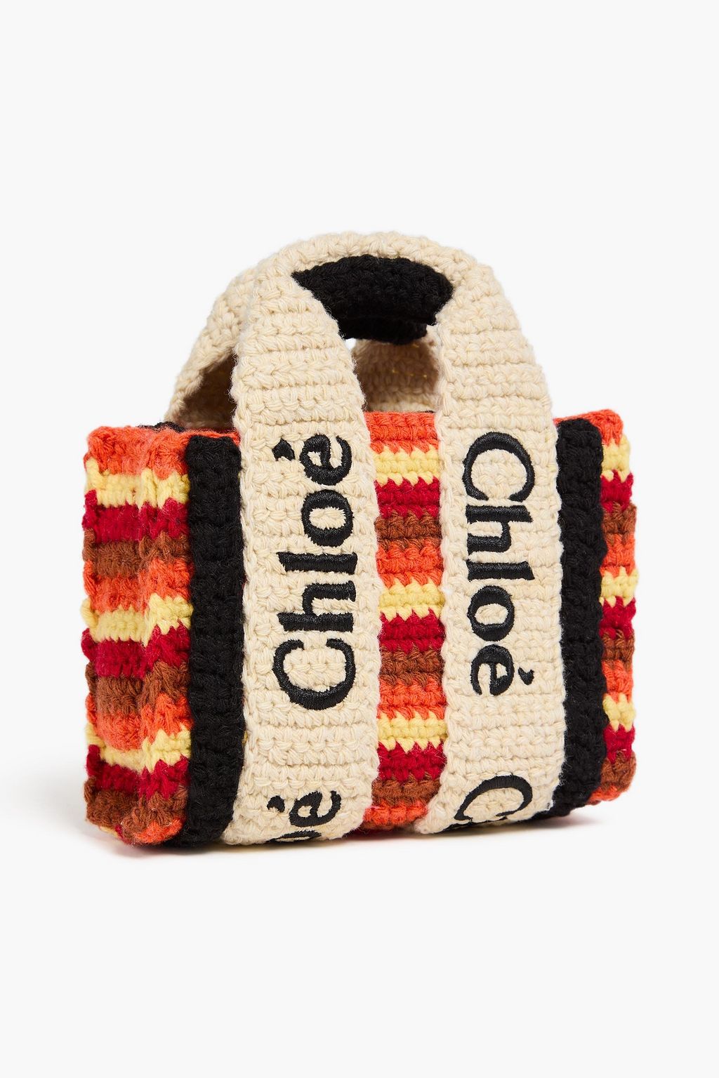 CHLOÉ حقيبة توت محبوكة بنمط كروشيه بتصميم مخطط ومطرز صغيرة جداً