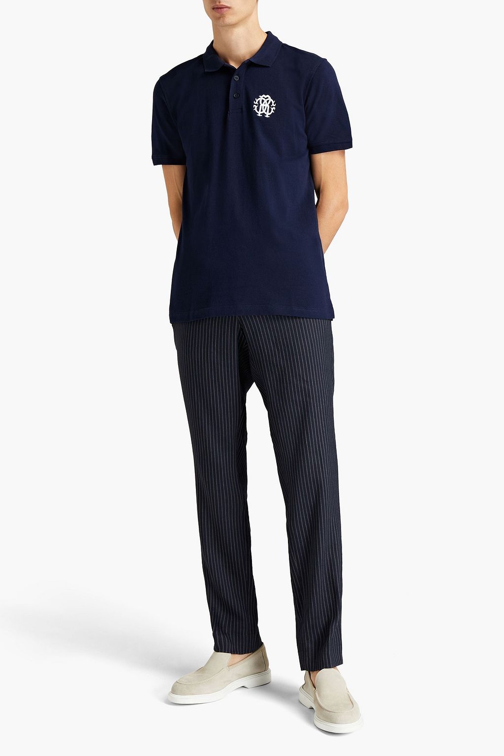 ROBERTO CAVALLI Logo-embroidered cotton-piqué polo shirt