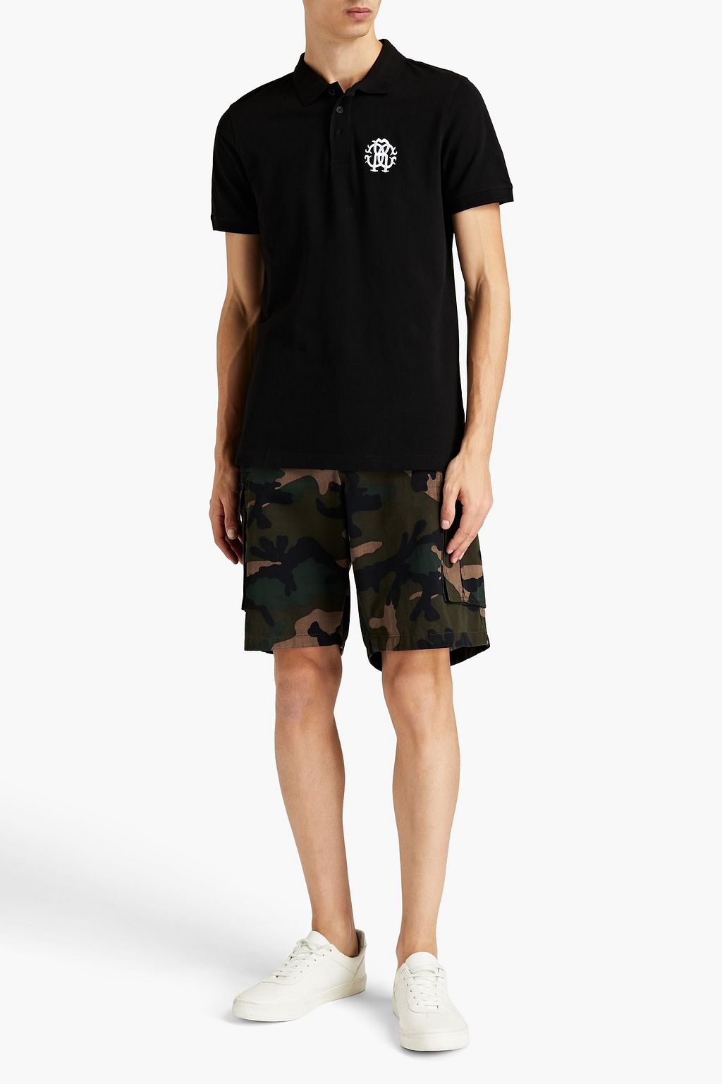 ROBERTO CAVALLI Logo-embroidered cotton-piqué polo shirt