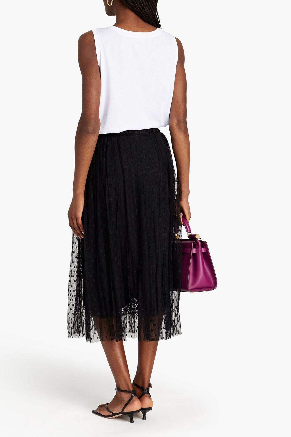 DOLCE&GABBANA Layered point d'esprit and satin midi skirt