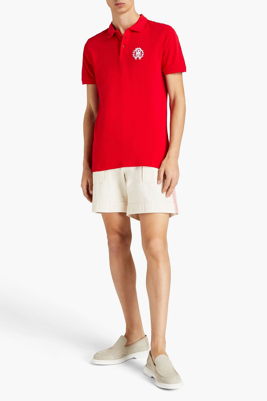 ROBERTO CAVALLI Logo-embroidered cotton-piqué polo shirt