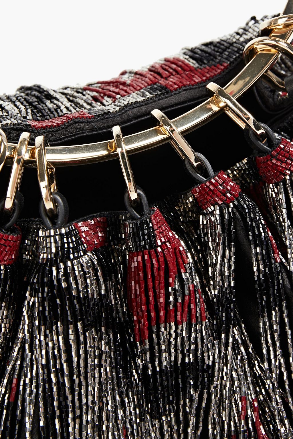 VALENTINO GARAVANI Bebop Loop fringed beaded satin clutch