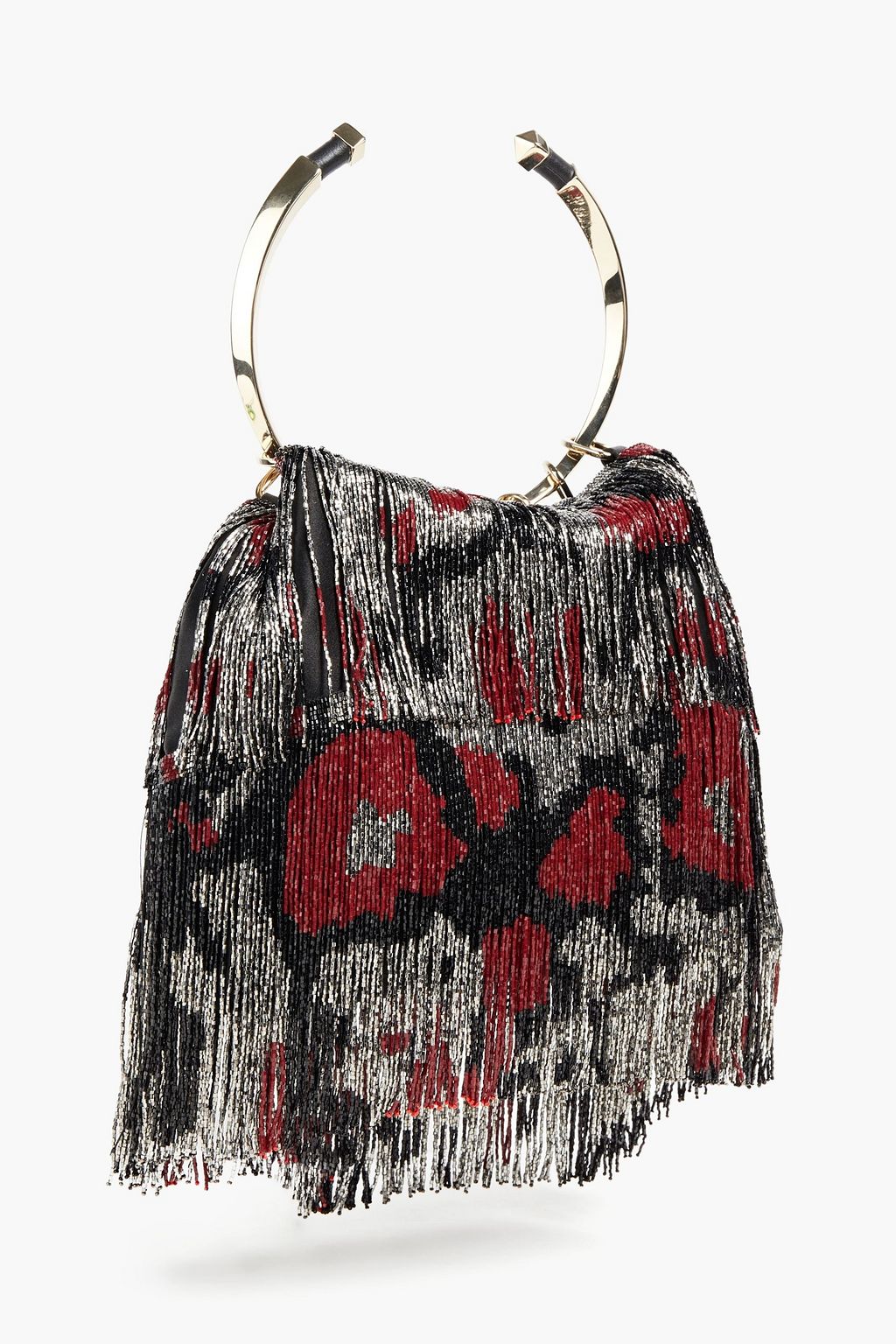 VALENTINO GARAVANI Bebop Loop fringed beaded satin clutch
