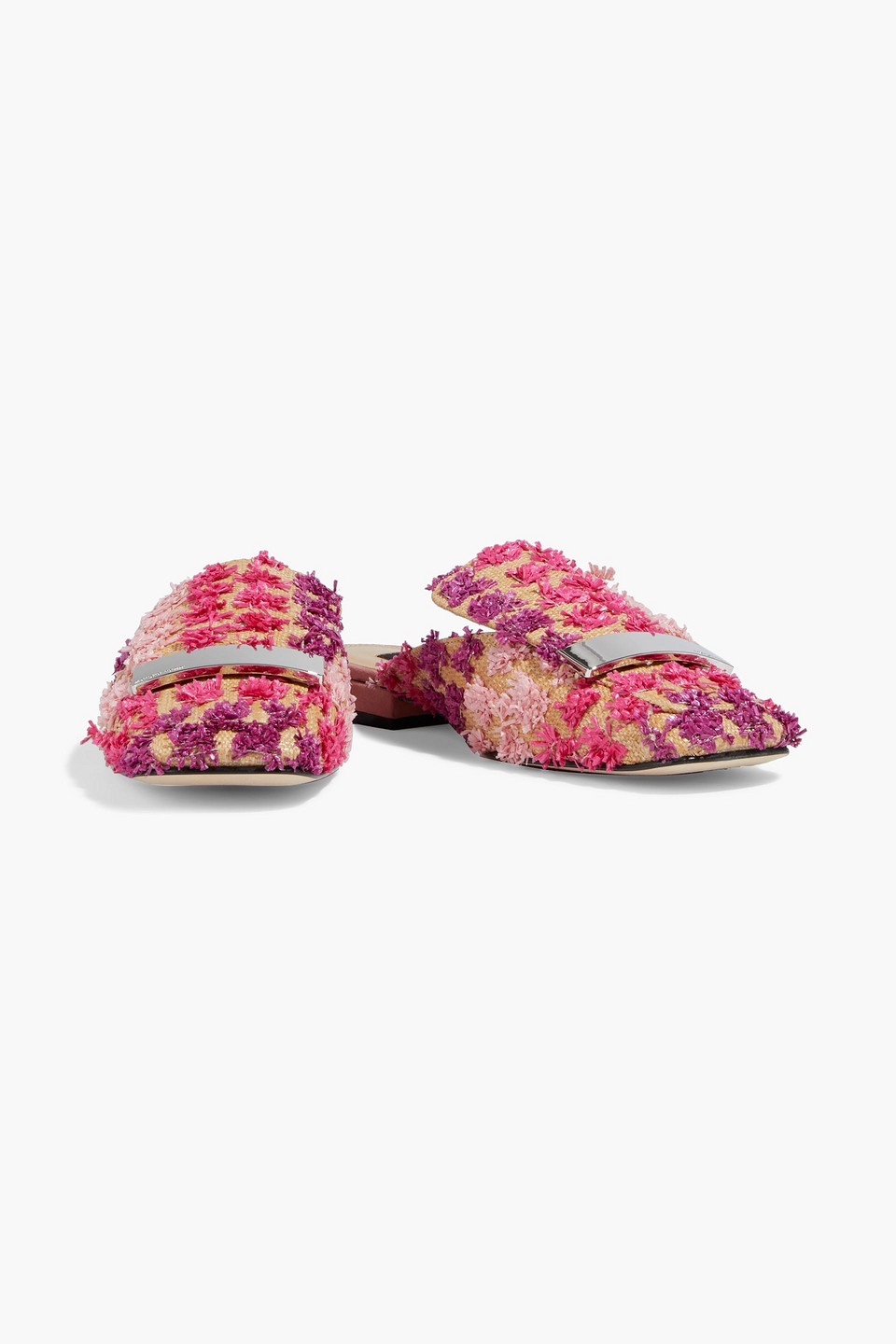 Sergio Rossi Sr1 Embellished Raffia Slippers In Fuchsia