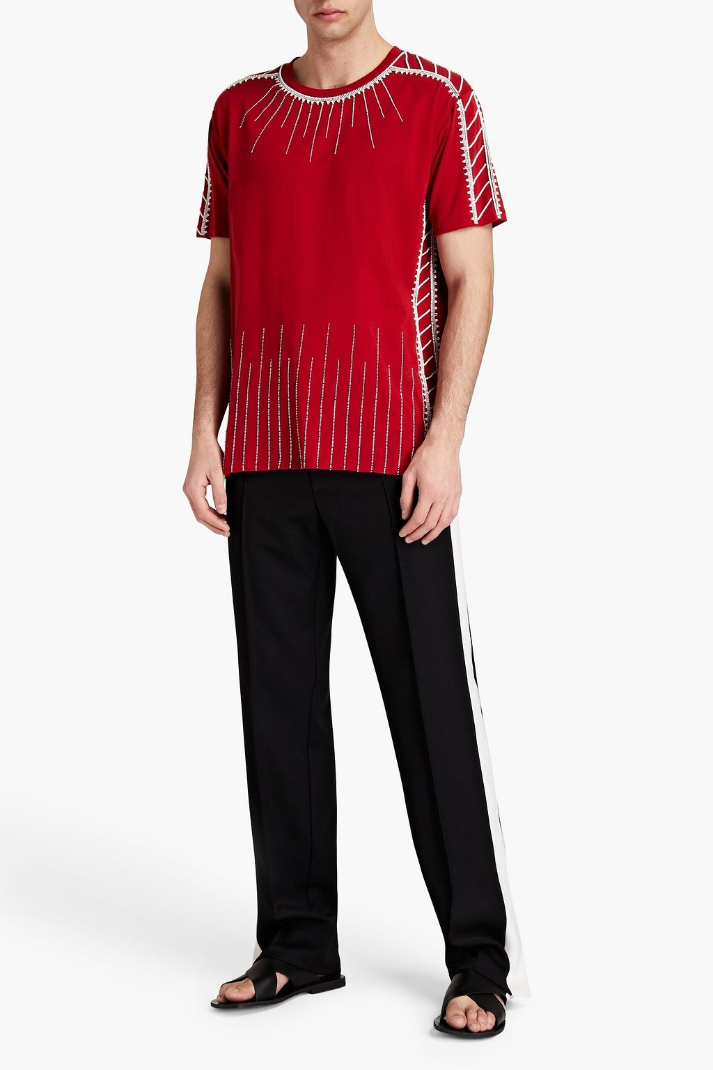 VALENTINO Bead-embellished cotton-jersey T-shirt