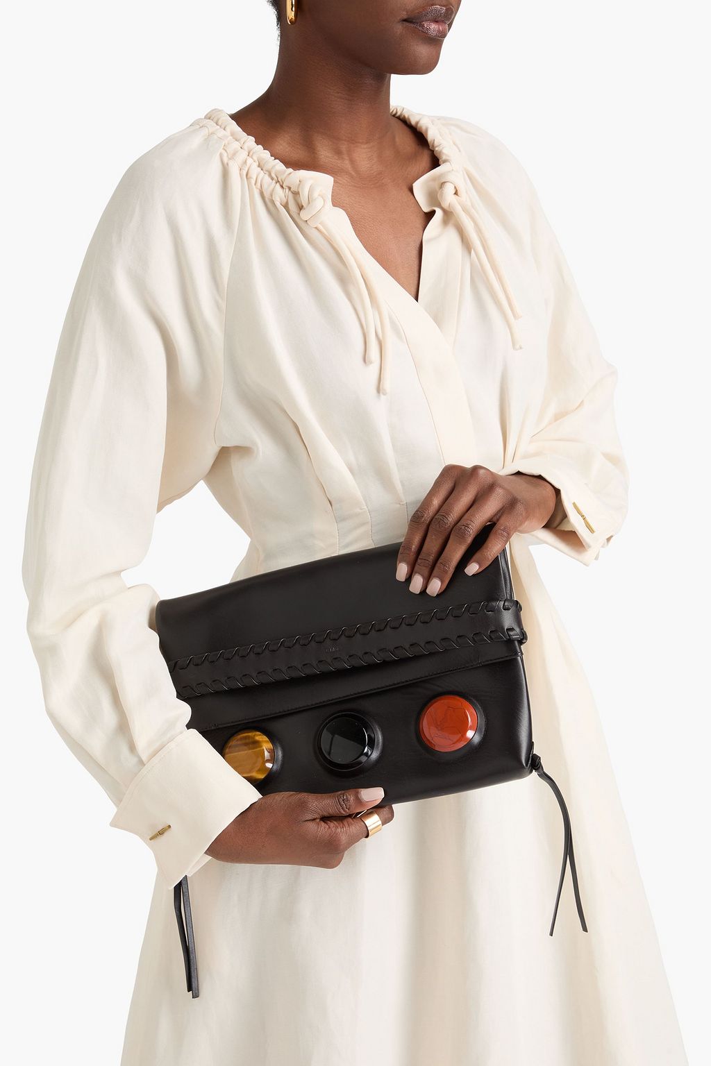 CHLOÉ Stone-embellished leather envelope clutch