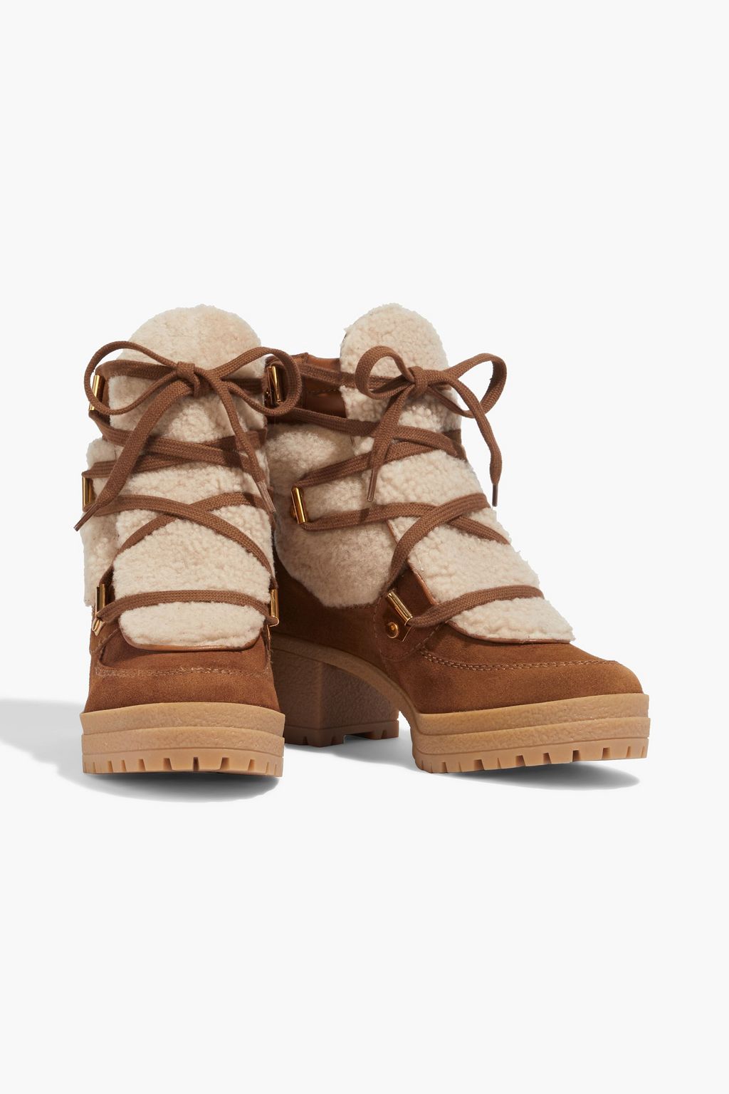 SEE BY CHLOÉ Karla leather-trimmed suede and shearling ankle boots