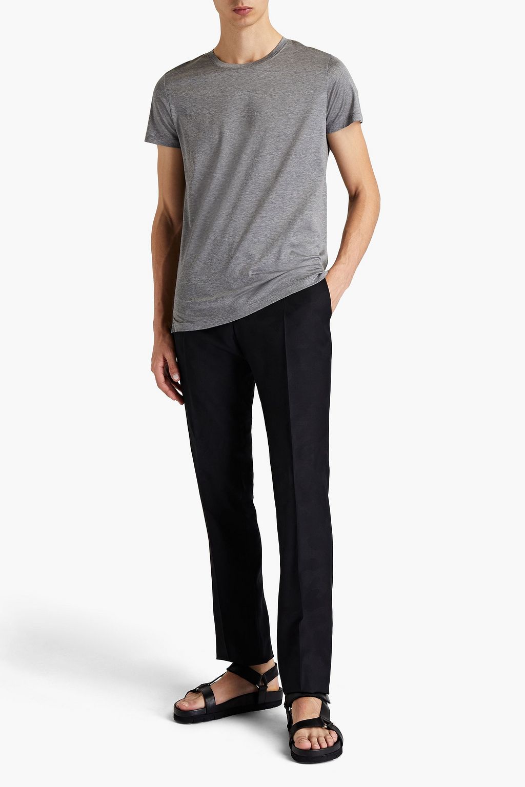 VALENTINO GARAVANI Studded mélange cotton-jersey T-shirt