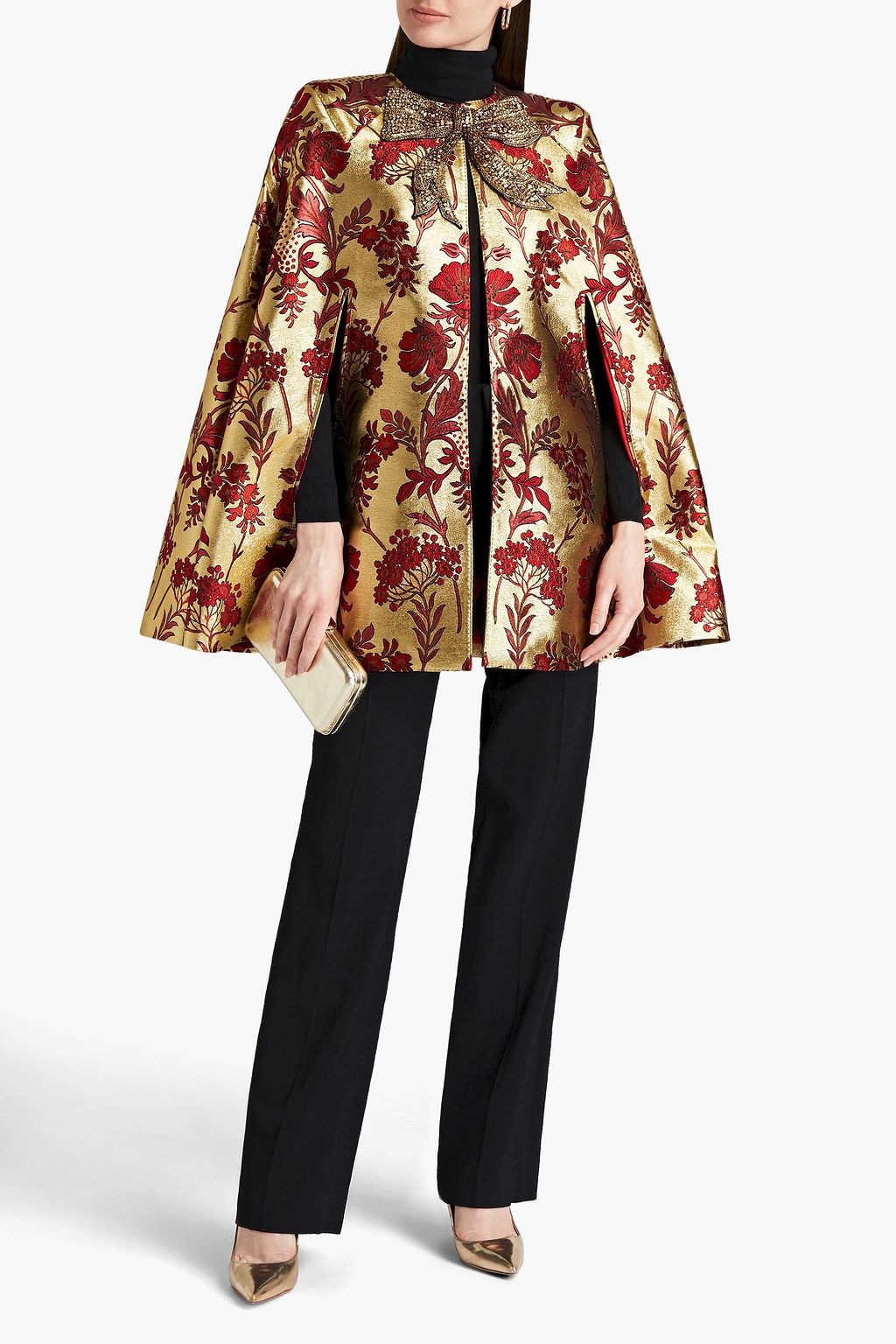 DOLCE & GABBANA リボン付き メタリックブロケード ケープ
