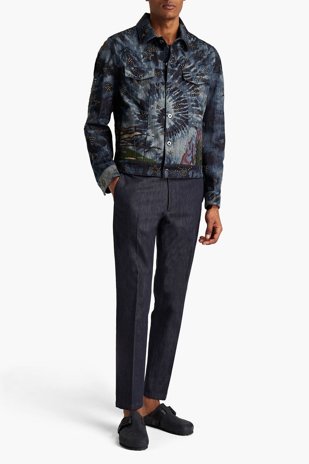 VALENTINO Embellished tie-dyed denim jacket