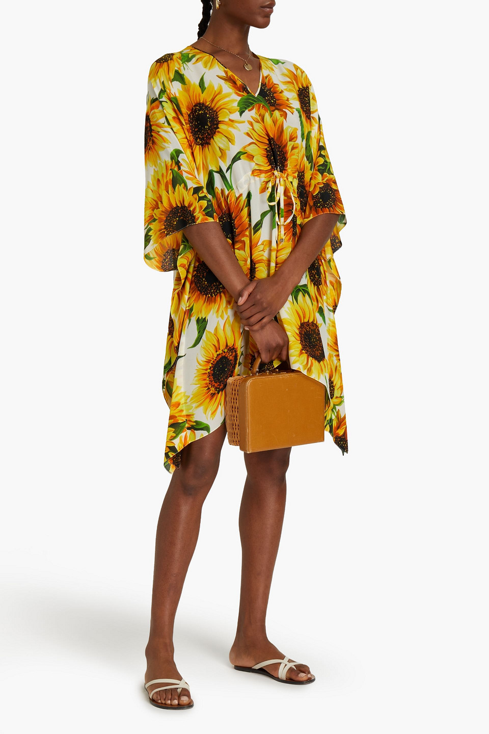 Dolce & Gabbana Floral-print Silk Crepe De Chine Kaftan In Yellow