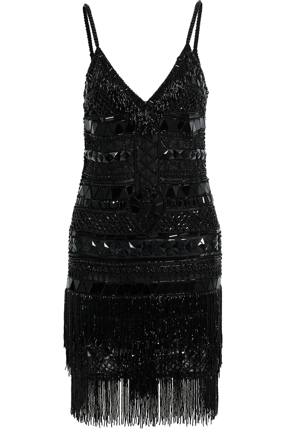 dundas - fringed beaded tulle mini dress - black - it 40