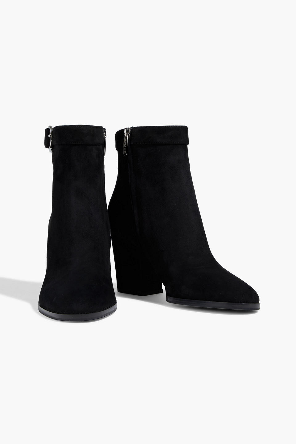 Sergio Rossi Buckled Suede Ankle Boots In Black