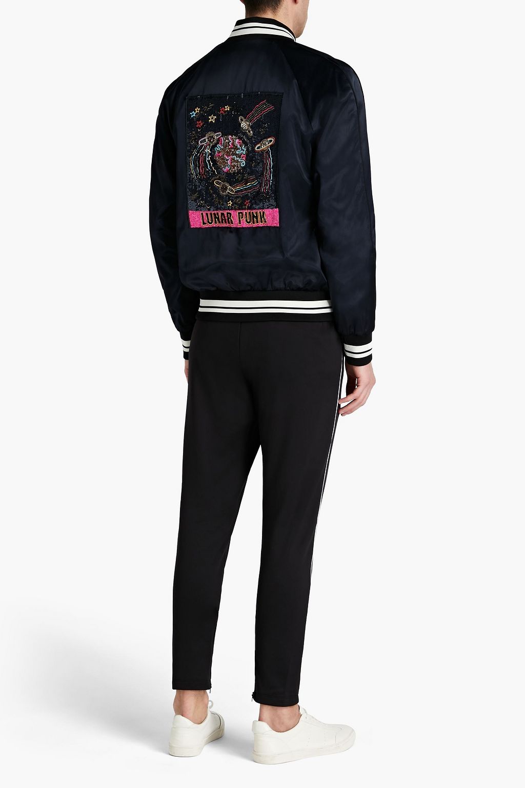VALENTINO GARAVANI Embellished two-tone satin bomber jacket