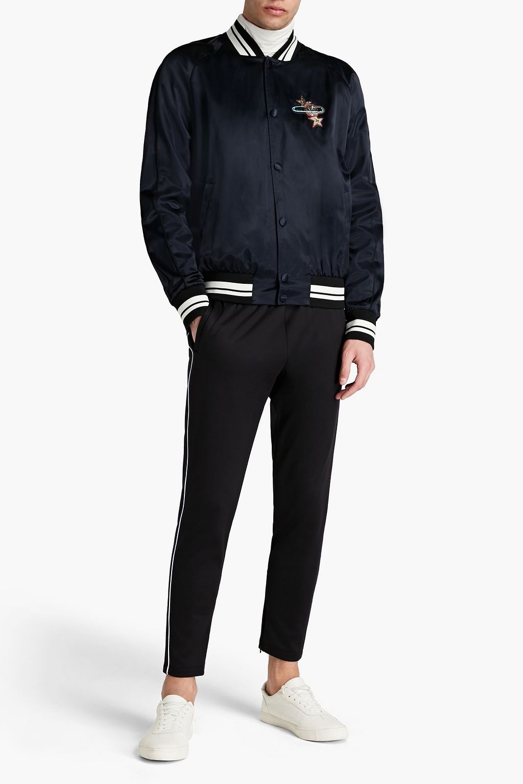 VALENTINO GARAVANI Embellished two-tone satin bomber jacket