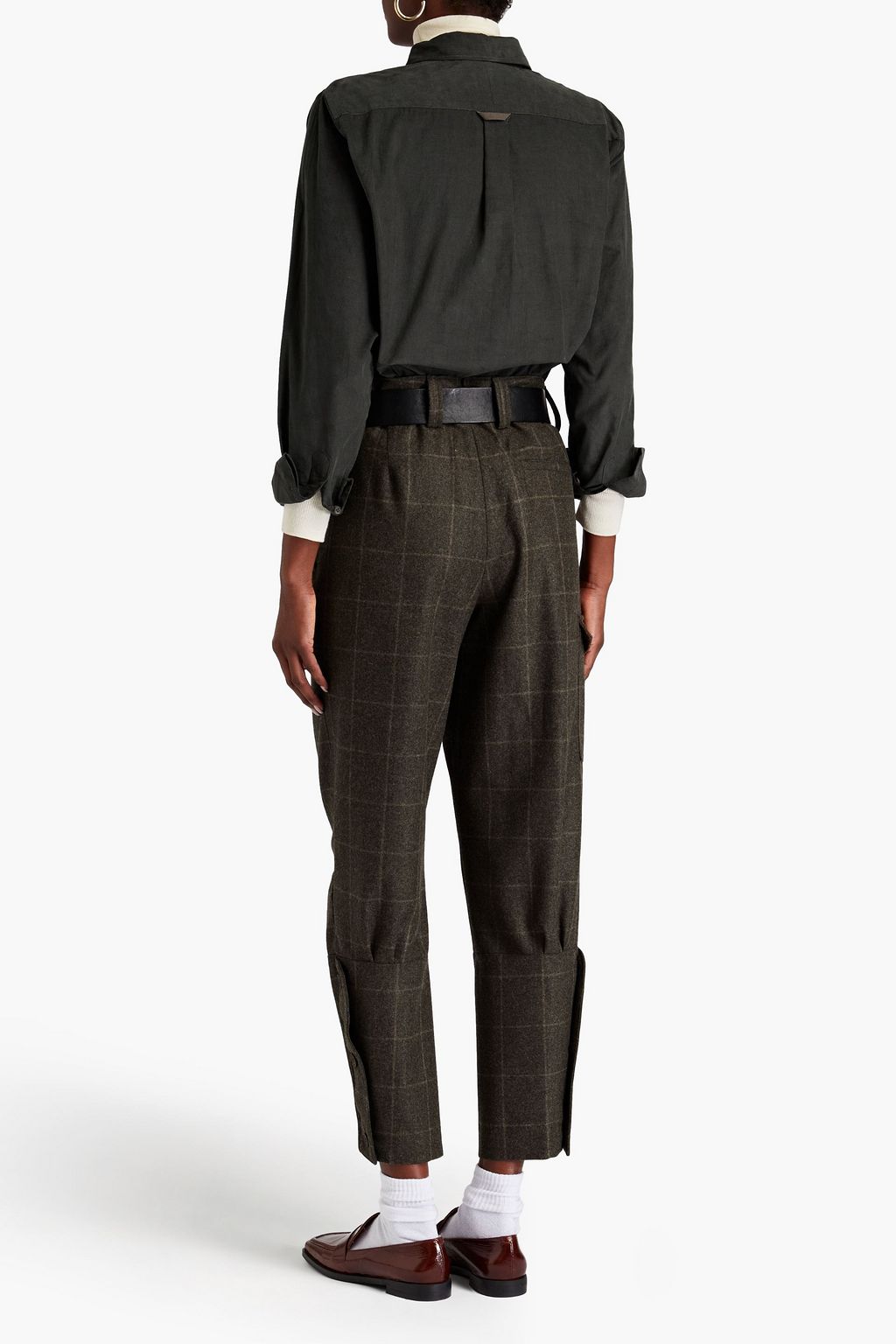 PURDEY ウールフェルト テーパードパンツ タック入り チェック