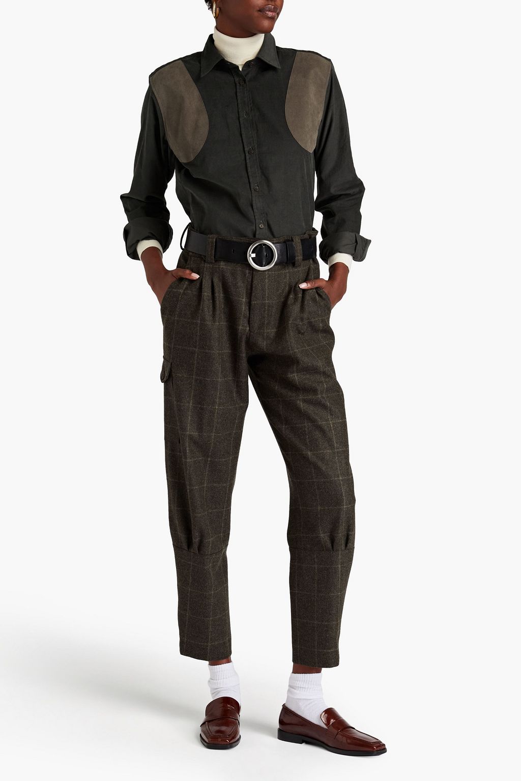PURDEY ウールフェルト テーパードパンツ タック入り チェック