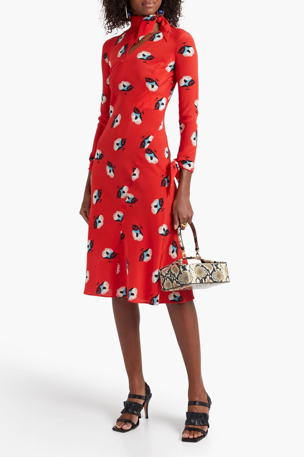 ETRO Tie-neck sequin-embellished floral-print silk crepe de chine dress