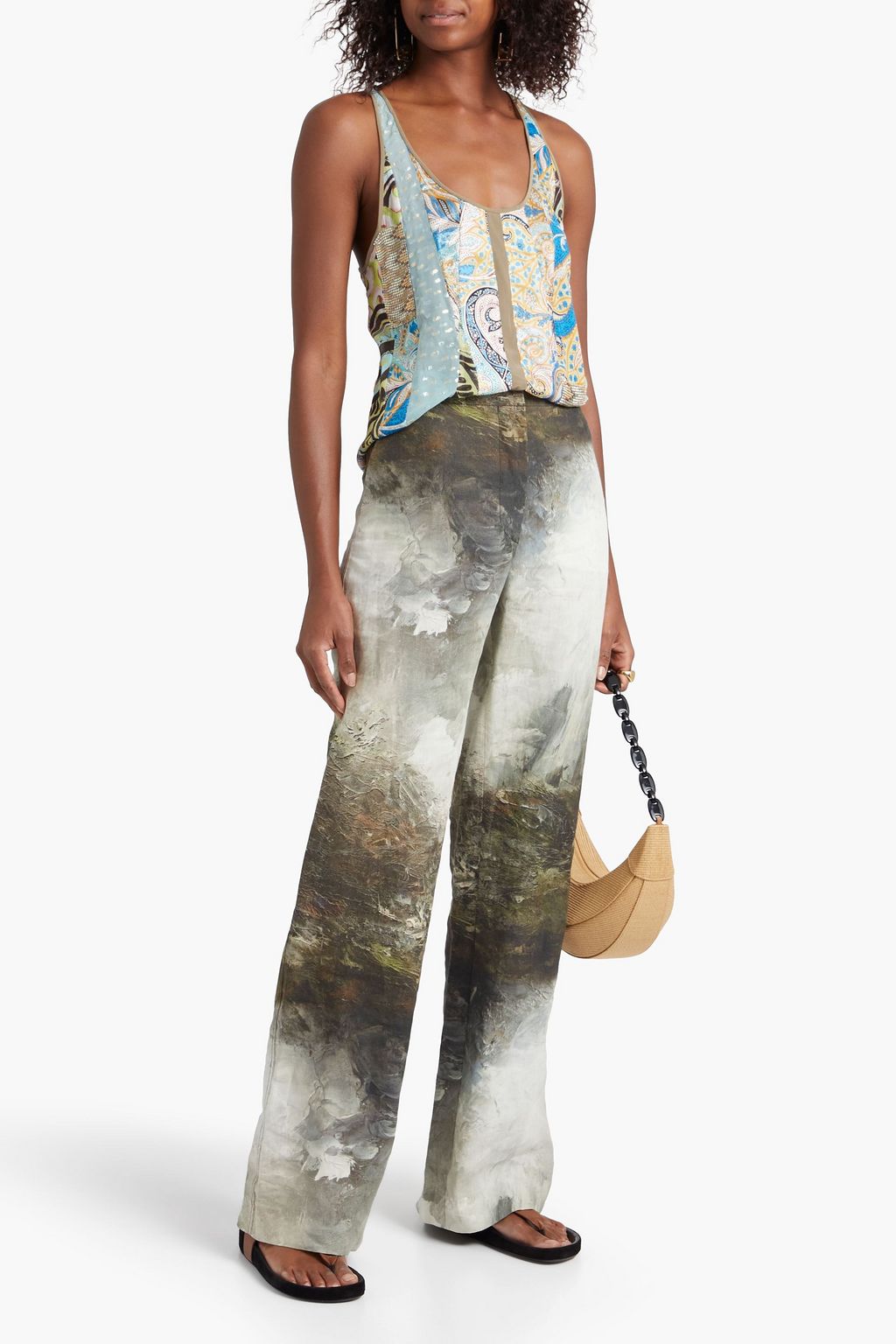 ETRO Printed silk-blend crepe de chine, fil coupé and jacquard tank