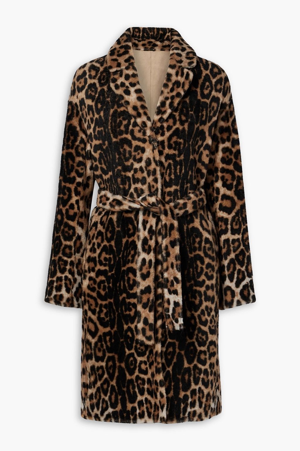 Reversible belted leopard print shearling coat animal print One Size