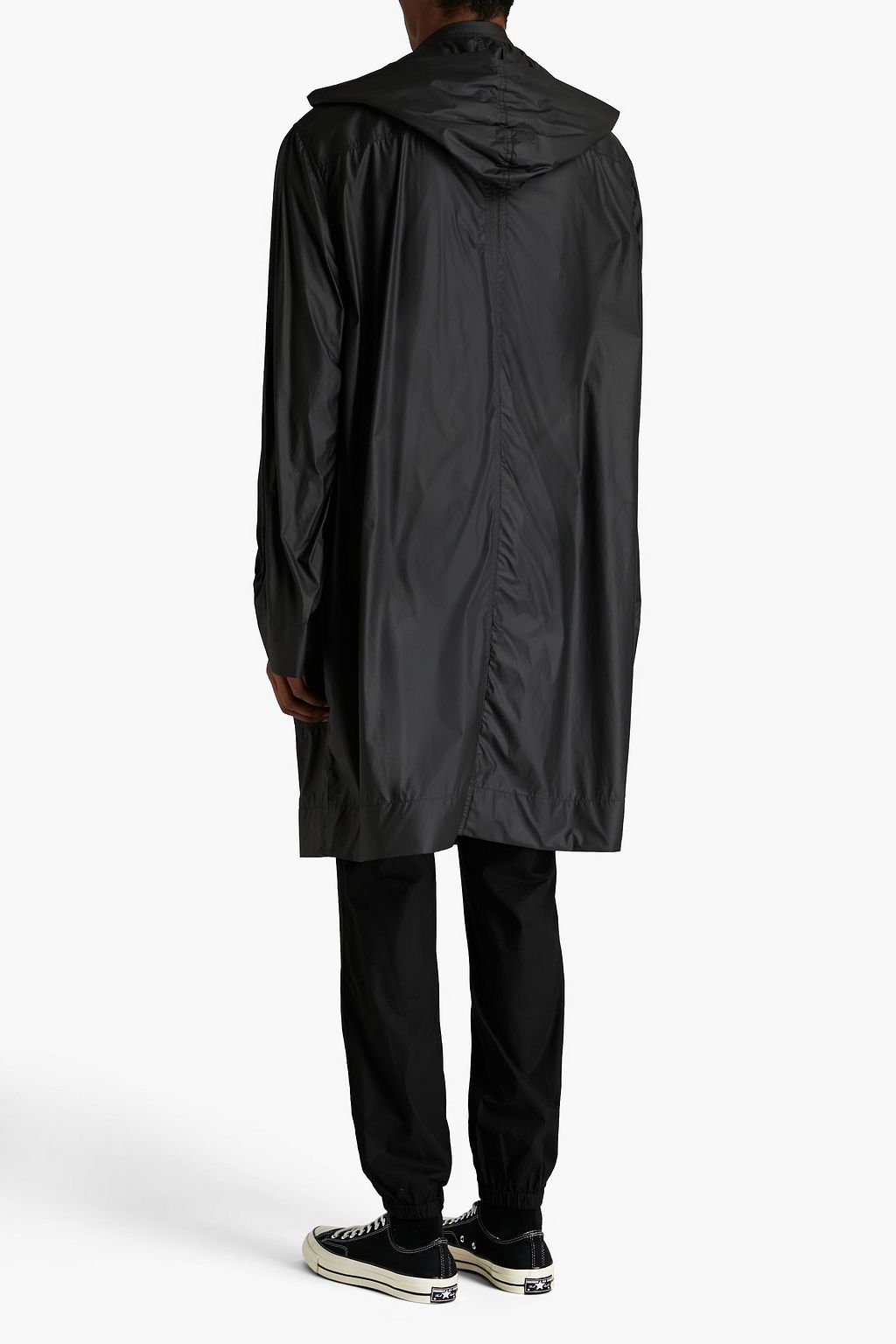 RICK OWENS Leather-paneled shell hooded raincoat