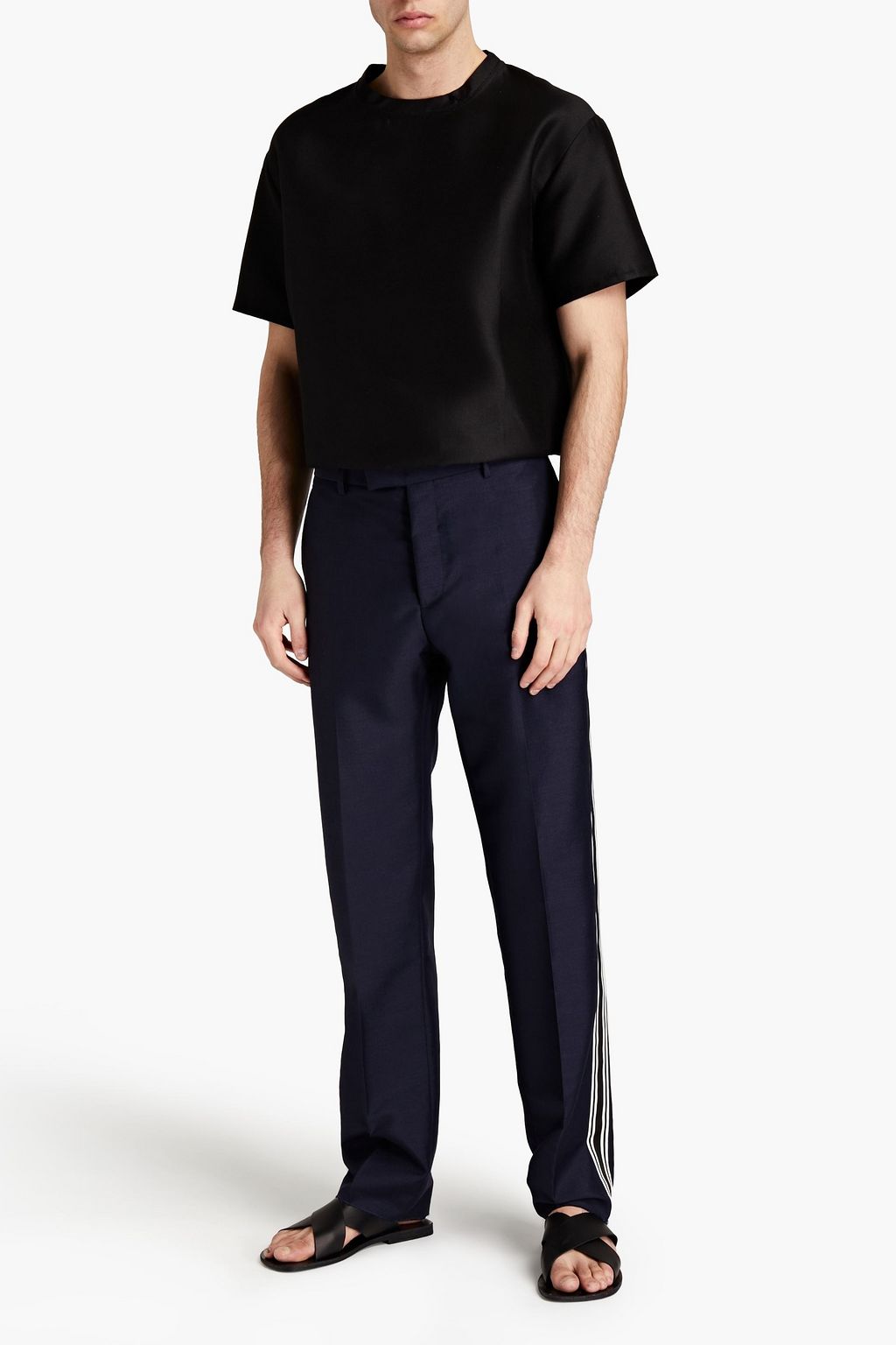 VALENTINO Tapered striped mohair and wool-blend pants