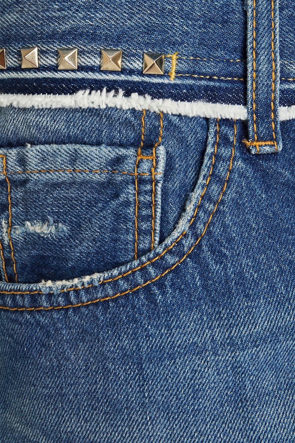 VALENTINO Slim-fit studded whiskered denim jeans