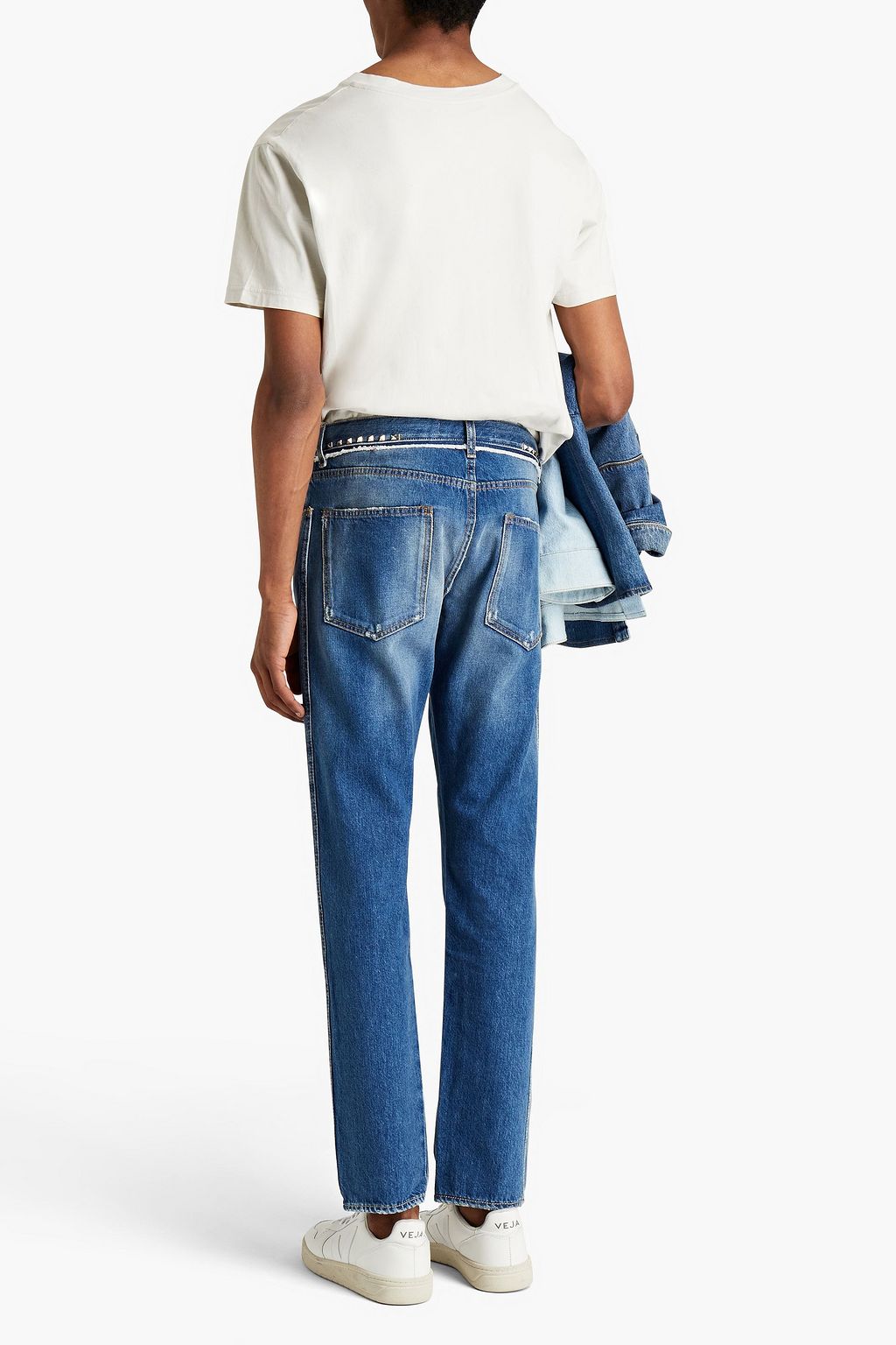 VALENTINO Slim-fit studded whiskered denim jeans