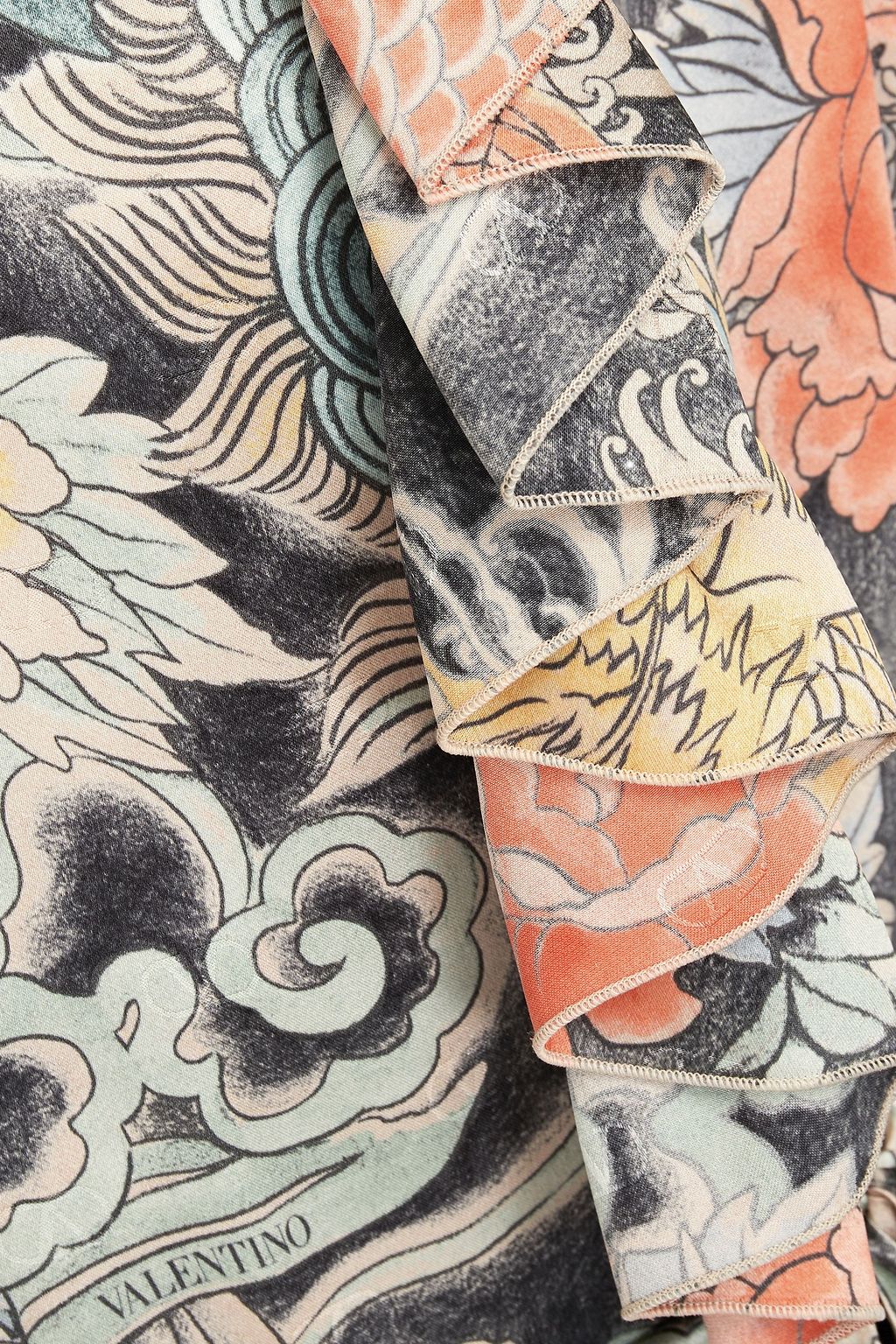 VALENTINO GARAVANI Ruffled printed silk-satin midi dress