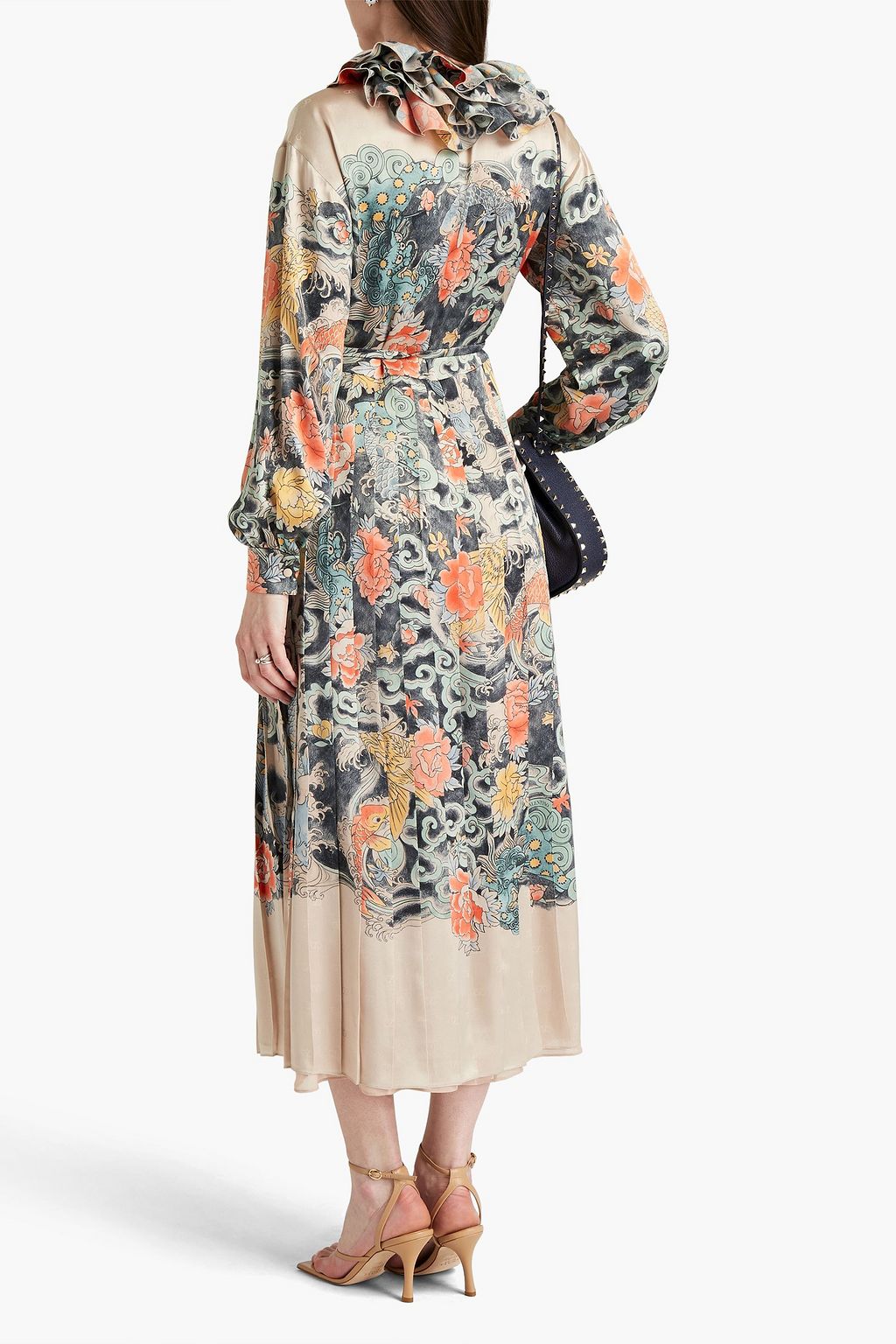 VALENTINO GARAVANI Ruffled printed silk-satin midi dress