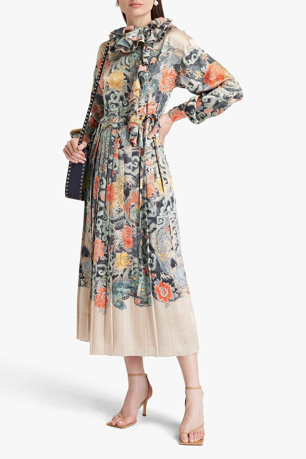 VALENTINO GARAVANI Ruffled printed silk-satin midi dress