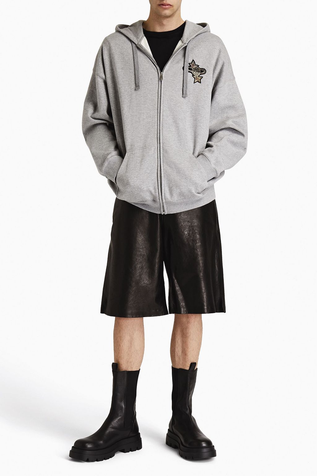 VALENTINO Embellished mélange French cotton-terry jacket
