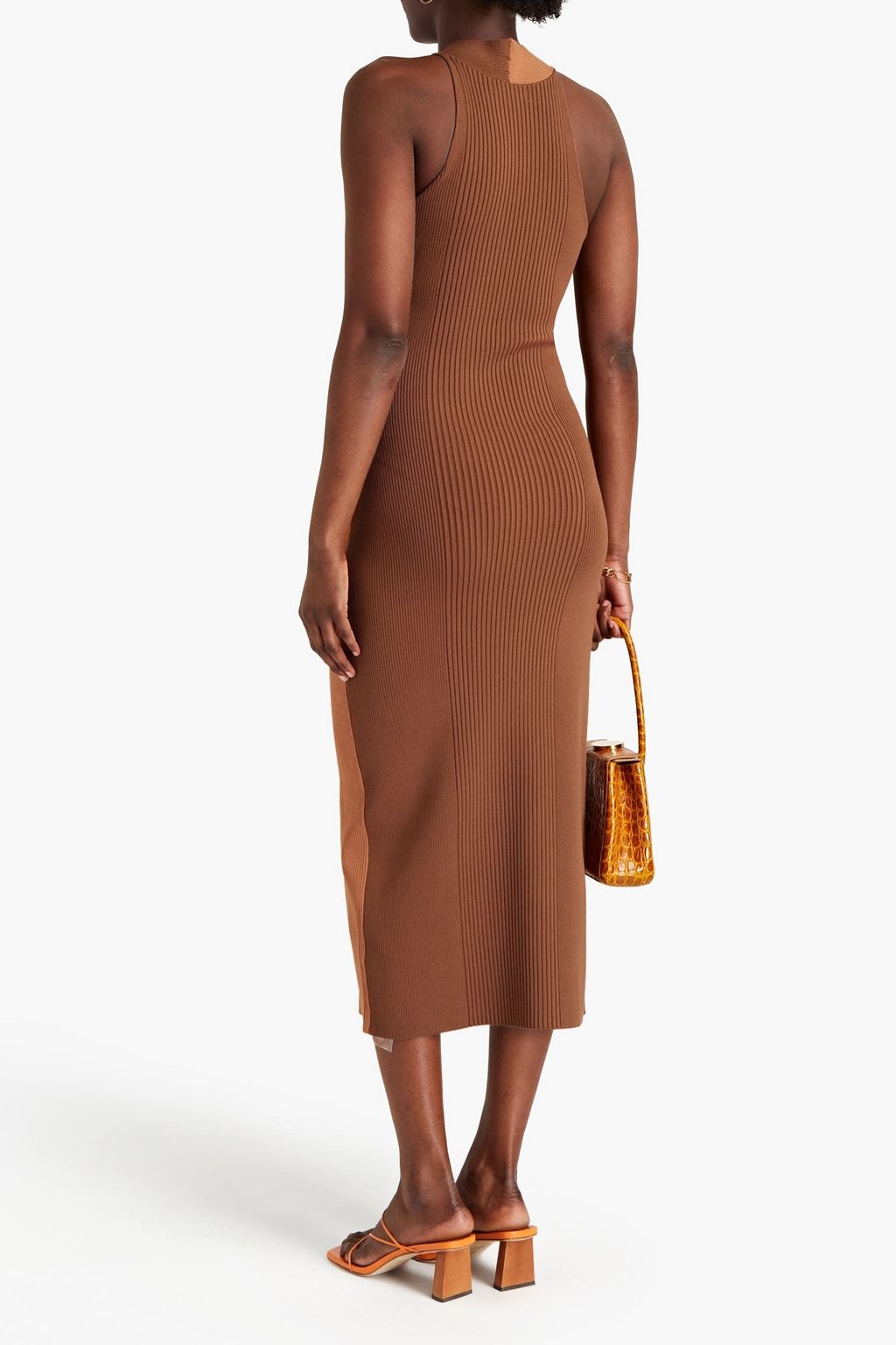 NICHOLAS Twisted two-tone ribbed-knit midi dress