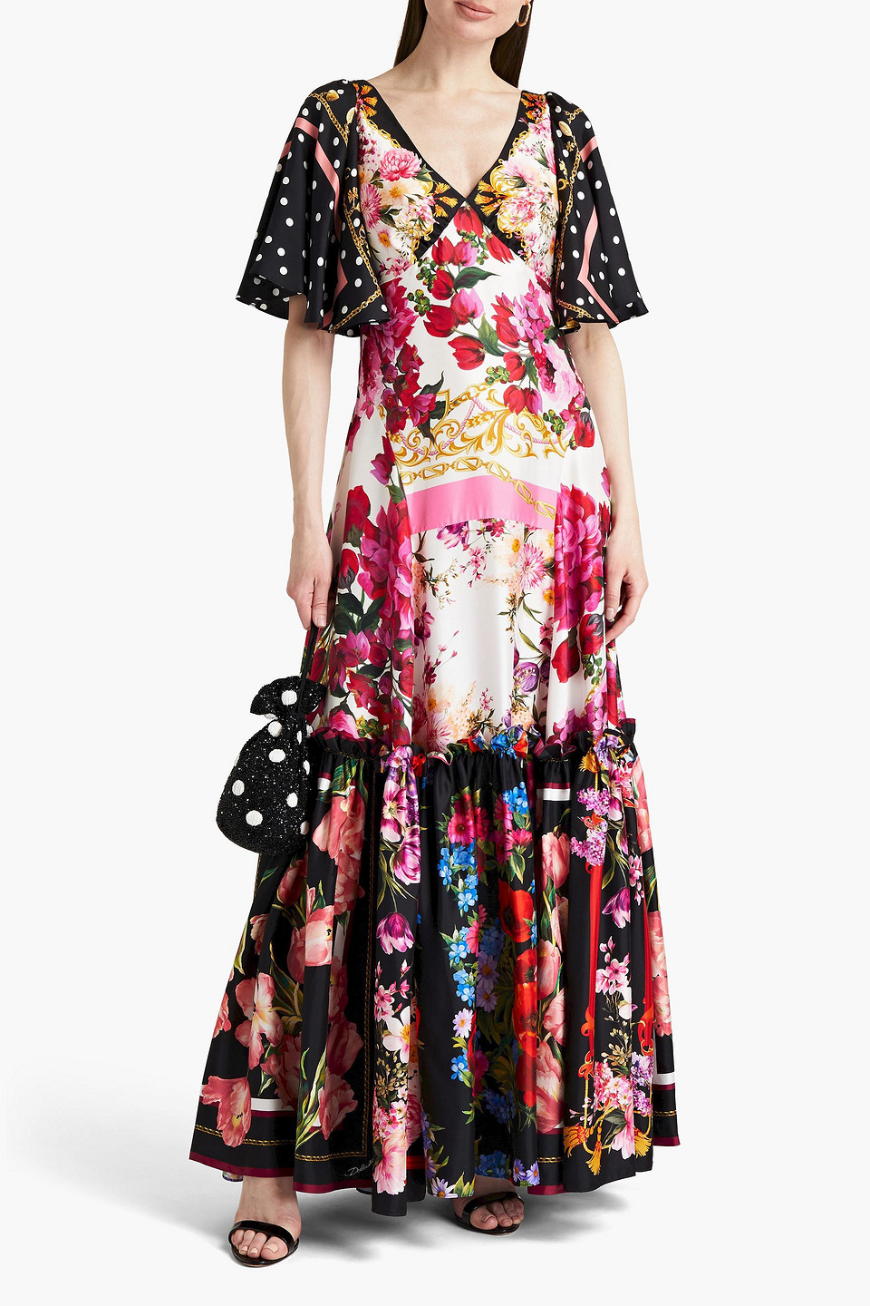 Dolce & Gabbana Gathered Floral-print Silk-twill Gown