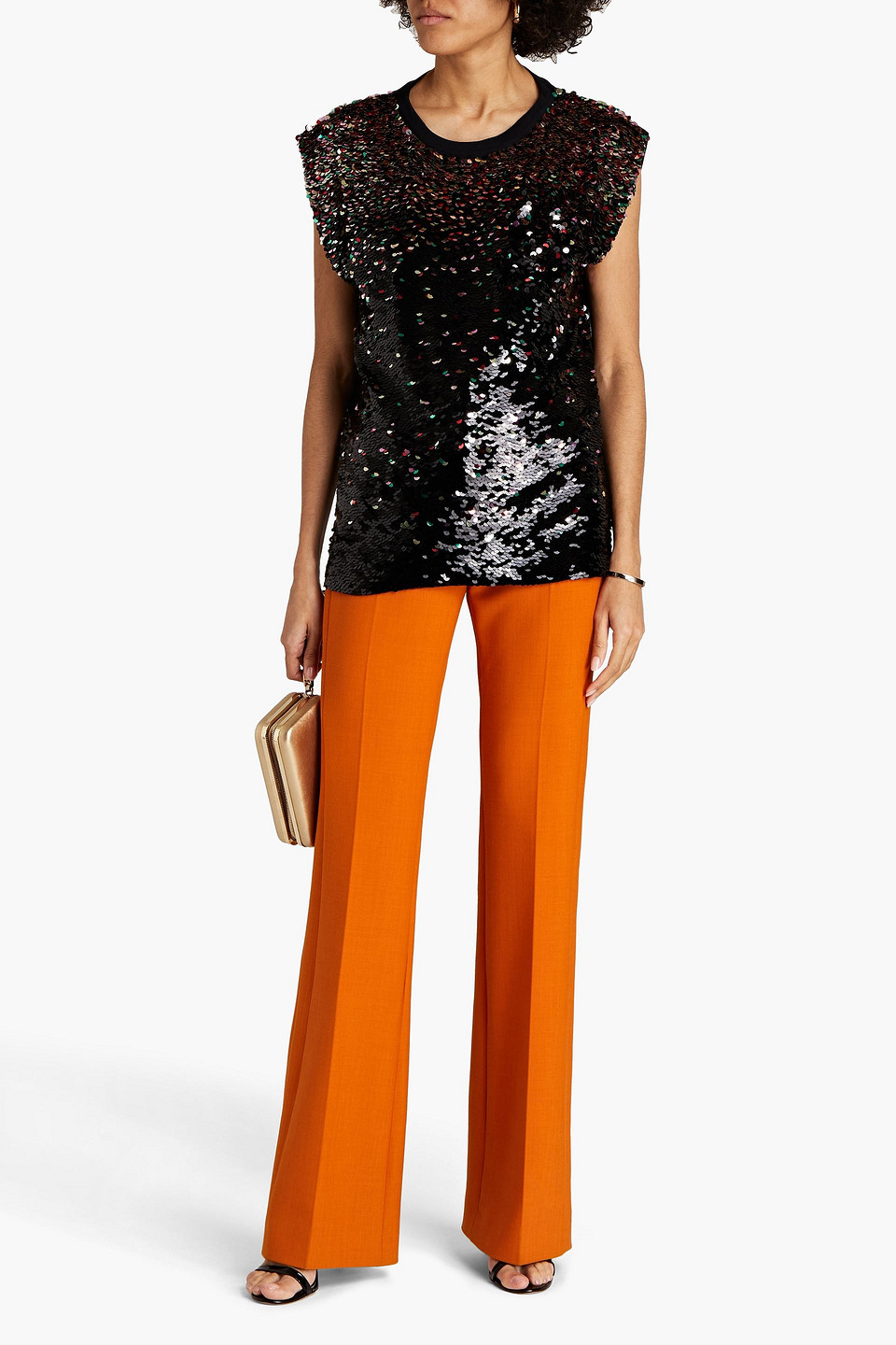 Valentino Sequined Chiffon And Cotton-jersey Top In Black