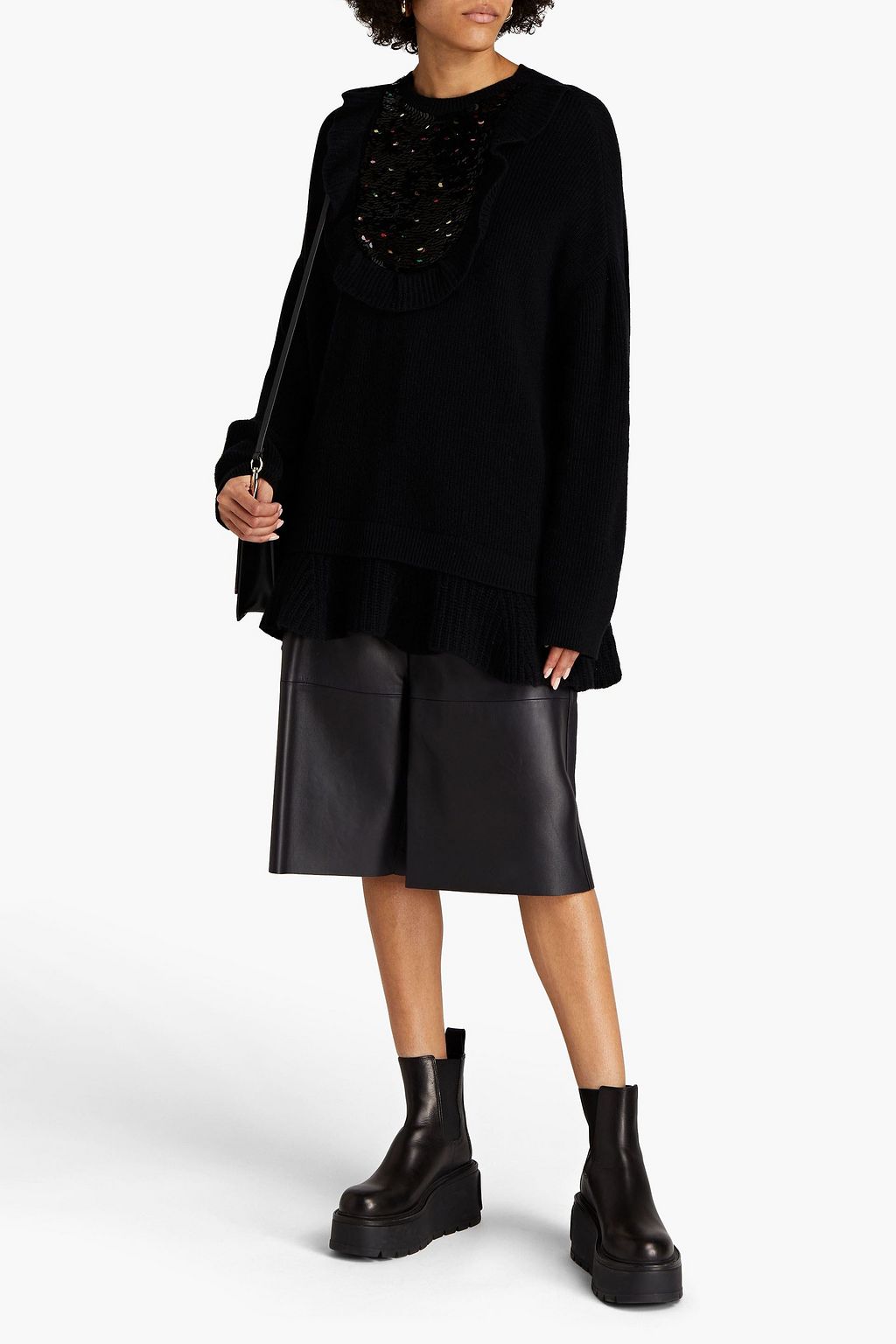 VALENTINO GARAVANI Embellished ribbed wool and cashmere-blend sweater