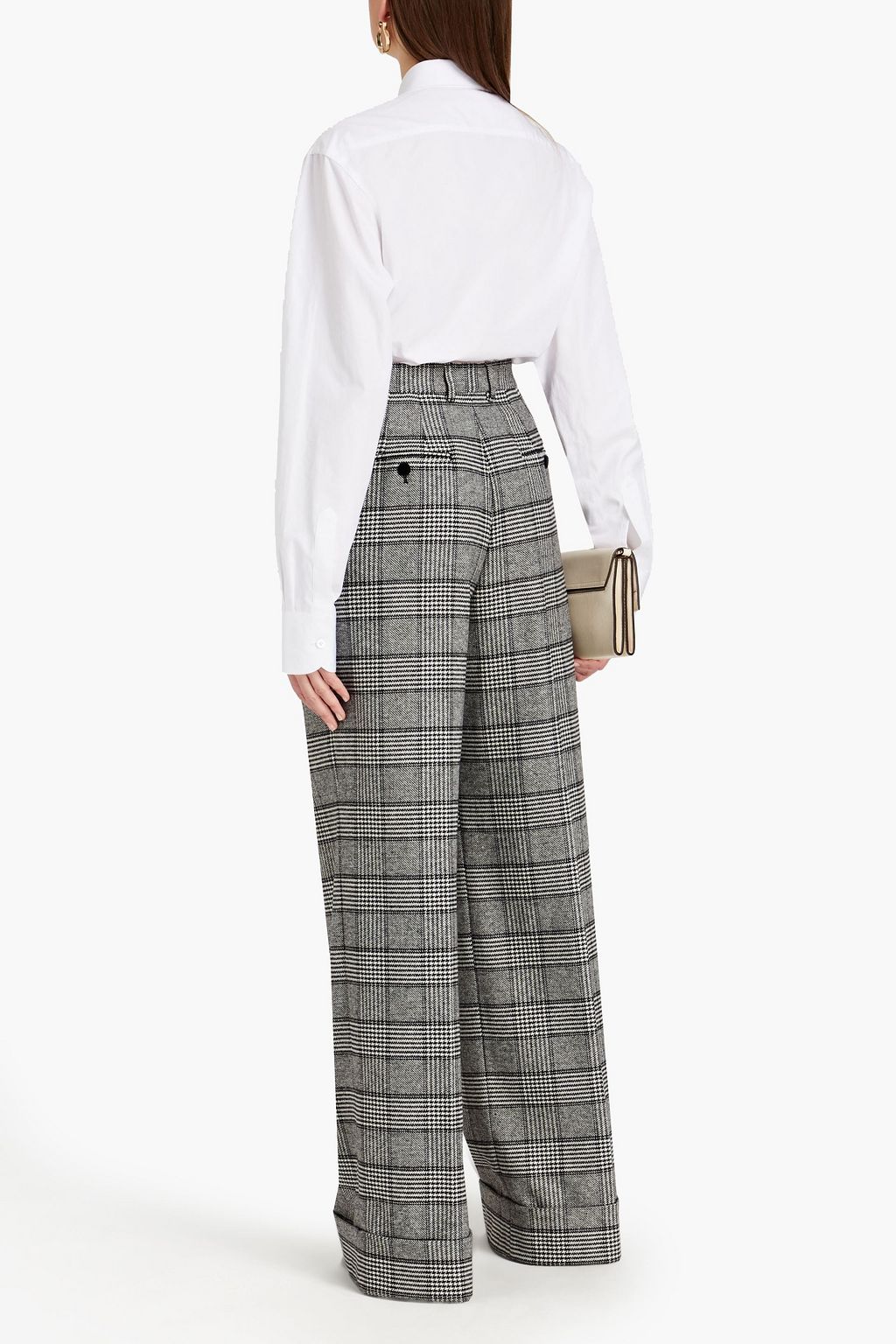 DOLCE&GABBANA Pleated Prince of Wales checked tweed wide-leg pants