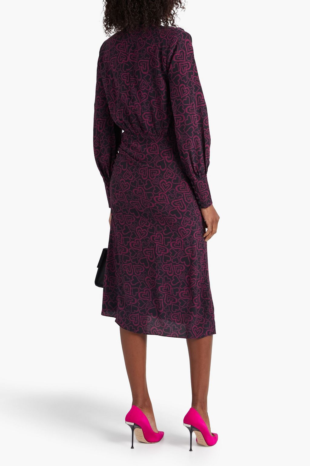 REBECCA VALLANCE Mazie button-detailed ruched printed silk dress