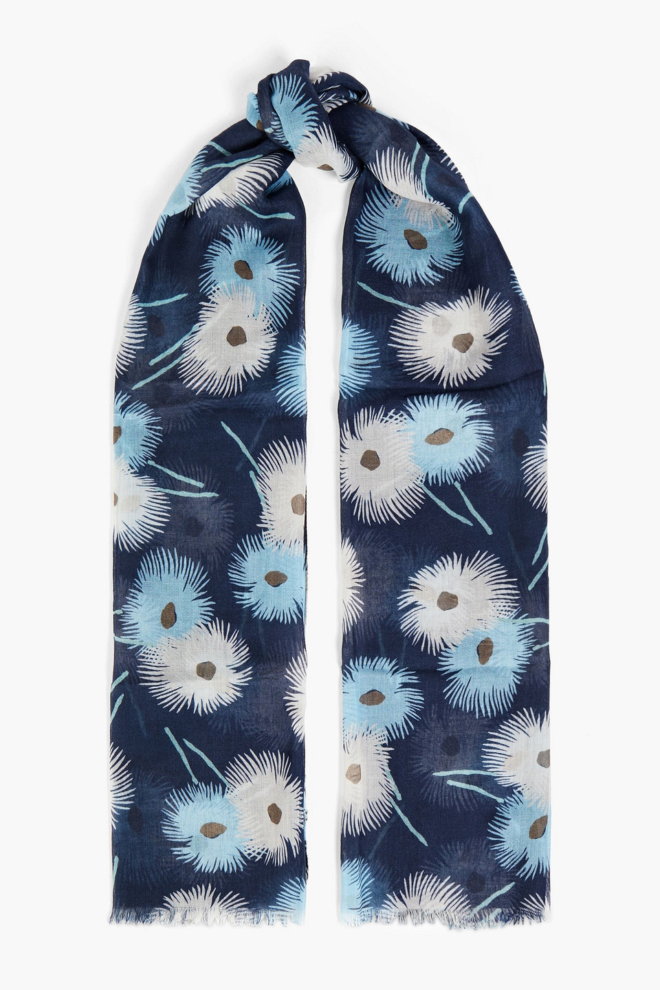 Valentino Printed Cashmere And Silk-blend Scarf In Blue