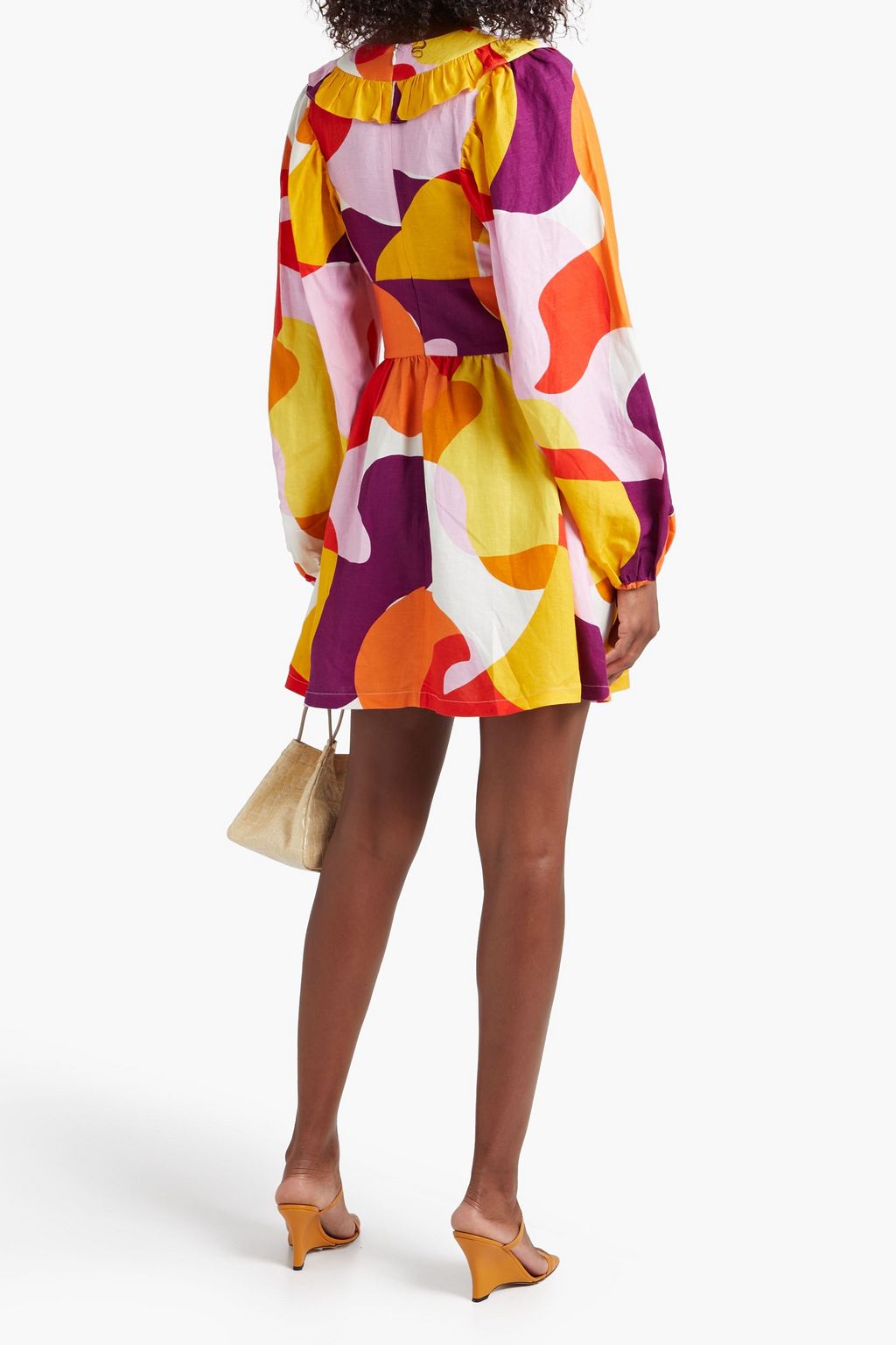 REBECCA VALLANCE Del Rio bow-embellished linen-blend mini dress