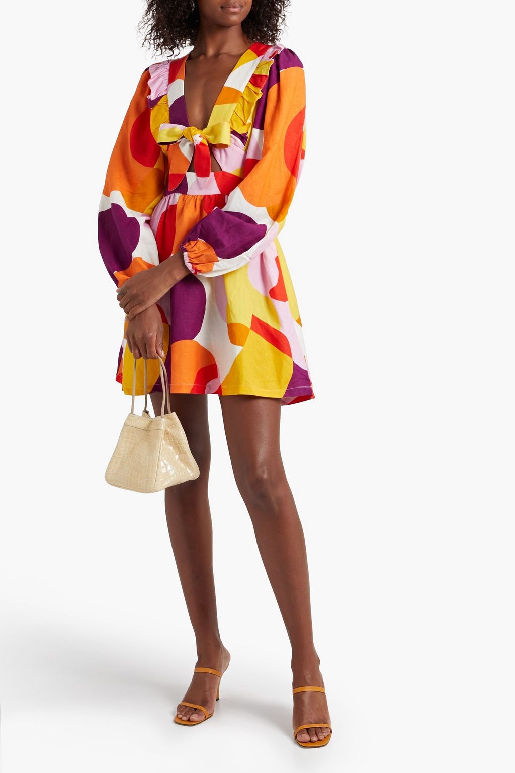 REBECCA VALLANCE Del Rio bow-embellished linen-blend mini dress