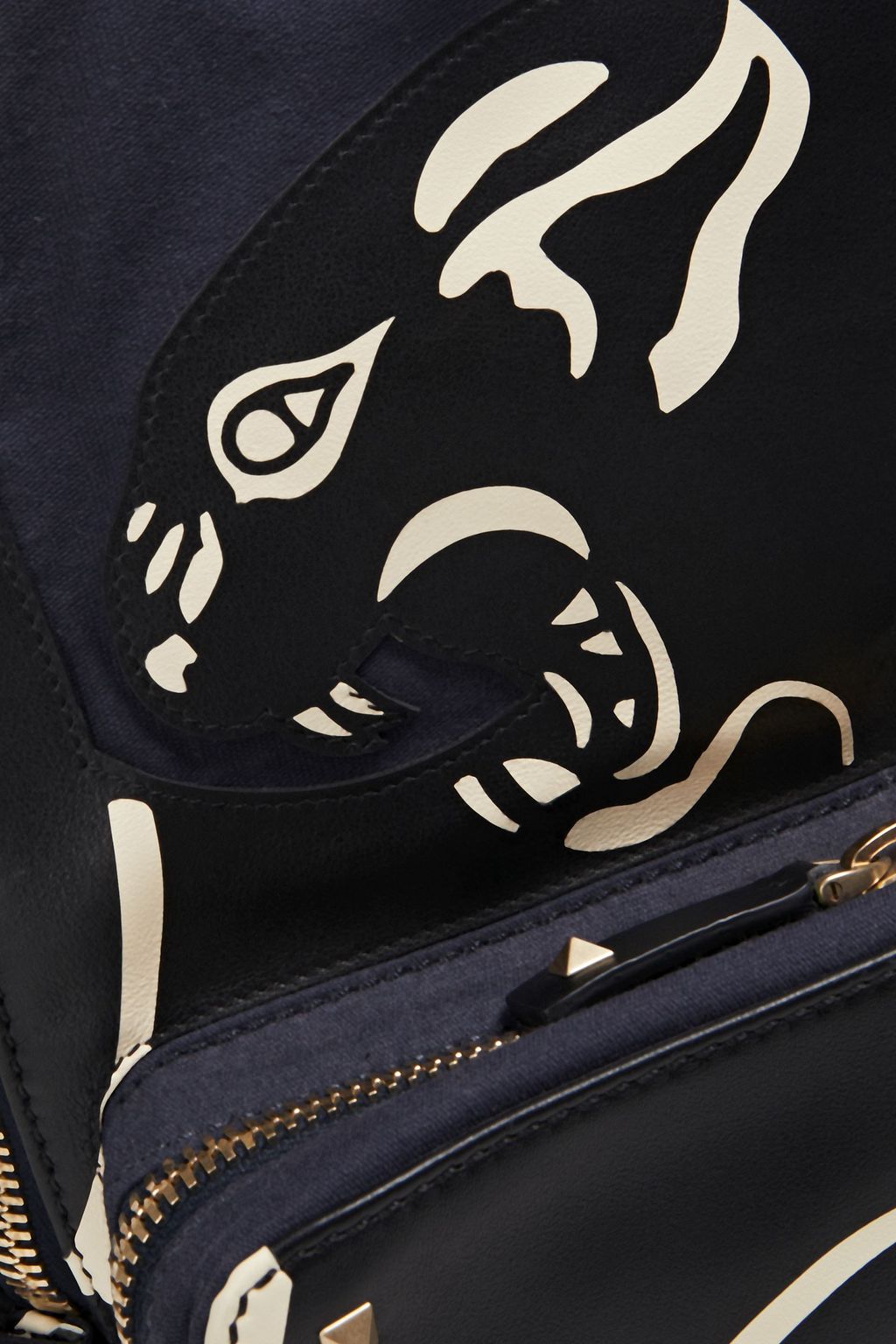 VALENTINO GARAVANI Studded printed leather-paneled canvas backpack