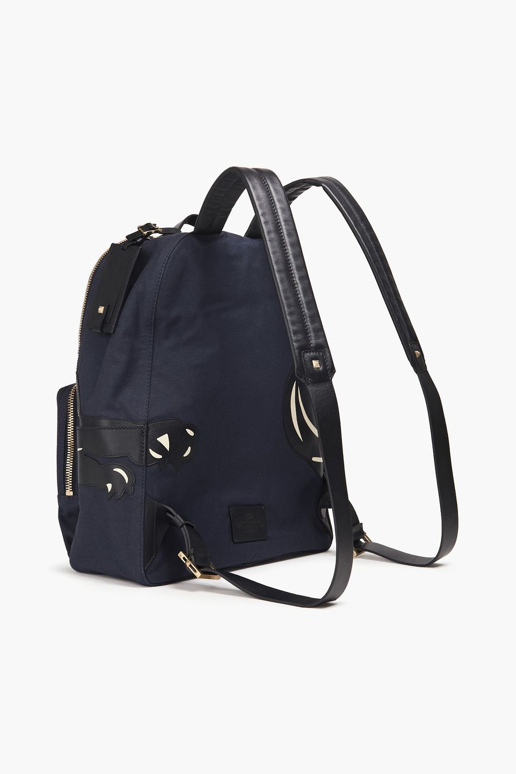 VALENTINO GARAVANI Studded printed leather-paneled canvas backpack