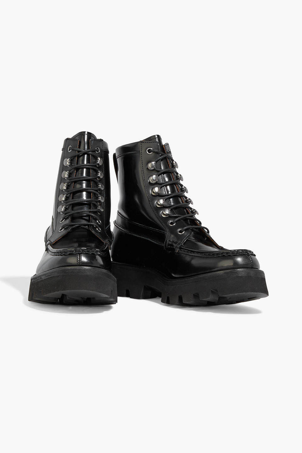 Grenson Harper Glossed-leather Combat Boots In Black