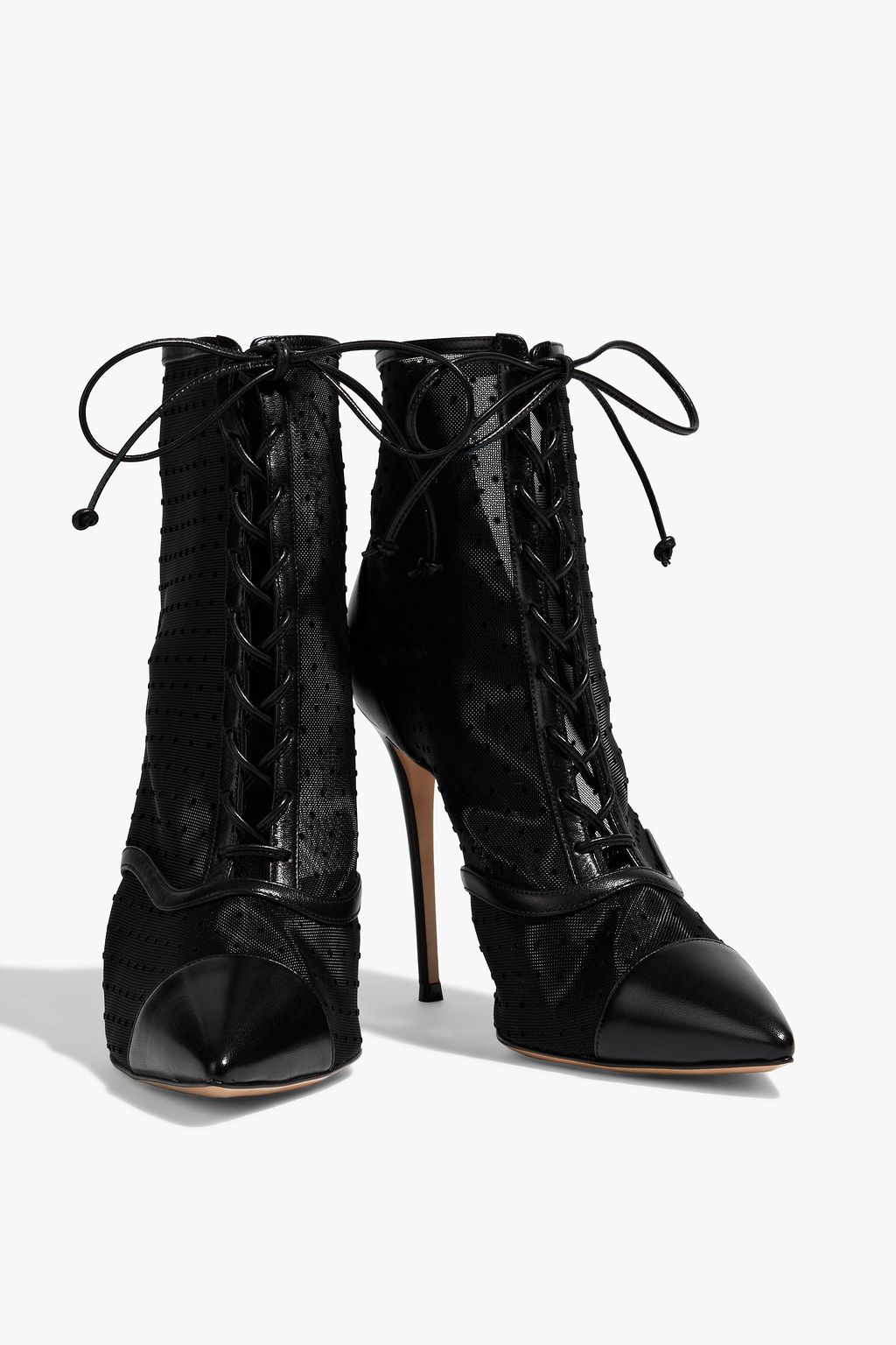 CASADEI Flocked mesh and leather ankle boots
