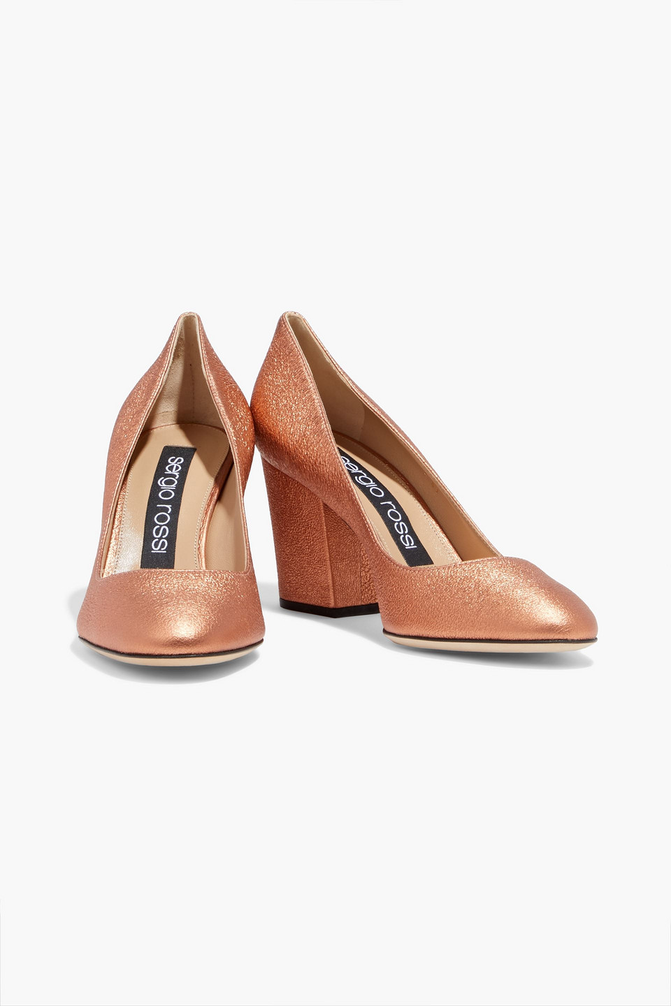 Sergio Rossi Metallic Textured-leather Pumps In Copper