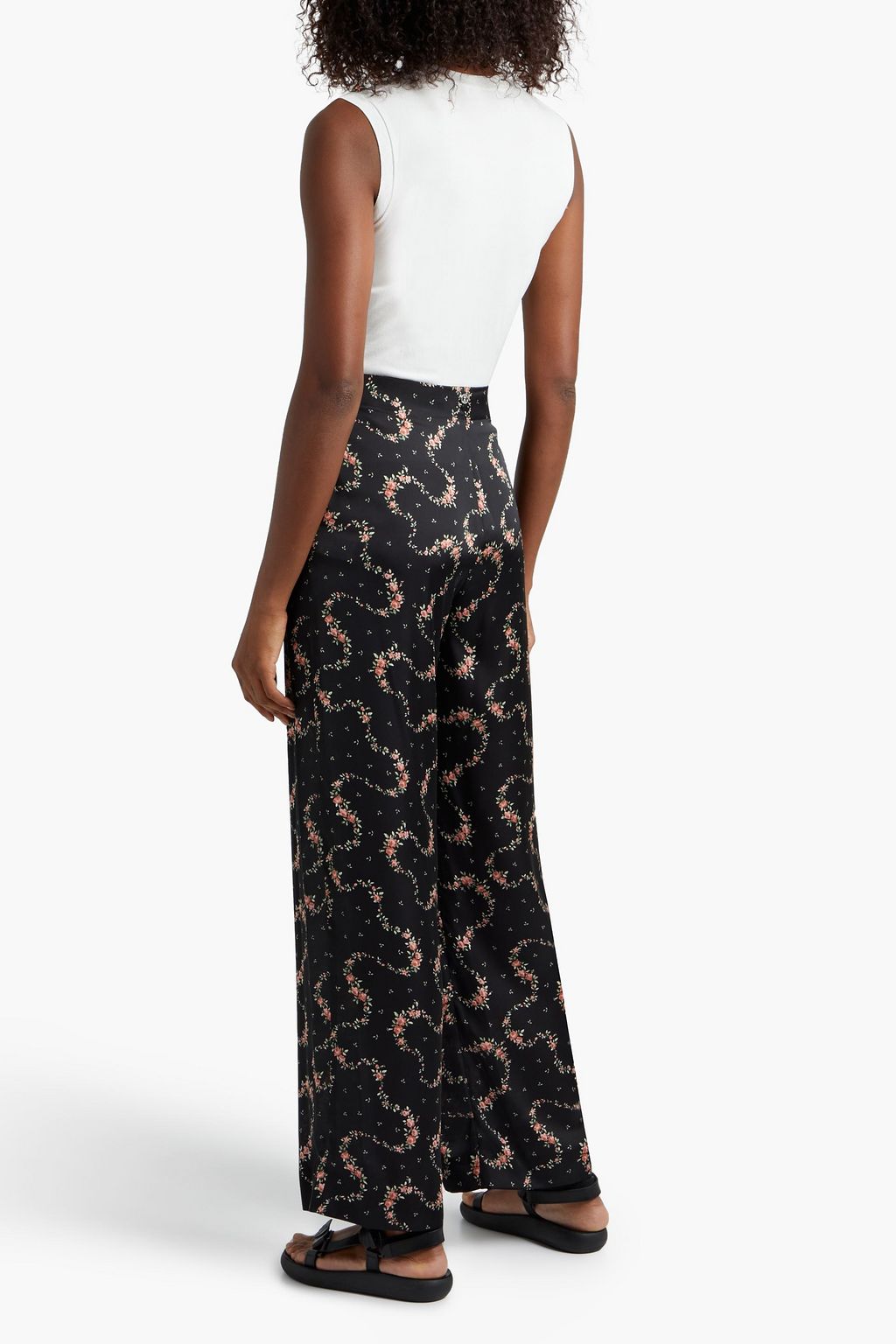 RABANNE Floral-print satin straight-leg pants