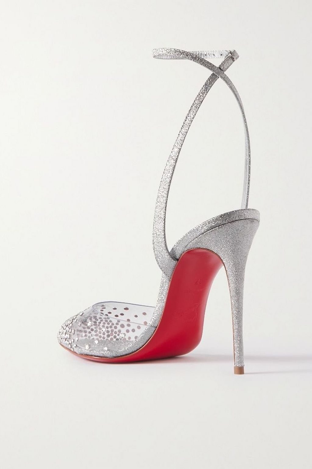 CHRISTIAN LOUBOUTIN Spikaqueen 100 crystal-embellished PVC and glittered-leather pumps